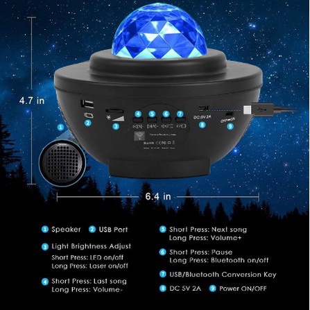 Lampu Proyektor Dengan Speaker Langit Malam Bintang 2in1 Galaxy Nebula Lamp Starry Projector Light Lampu Tidur