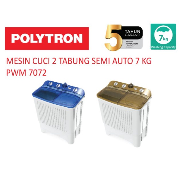 Polytron Mesin Cuci 2 Tabung 7Kg Samba Pulsator PWM 7072 Hijab PWM7072