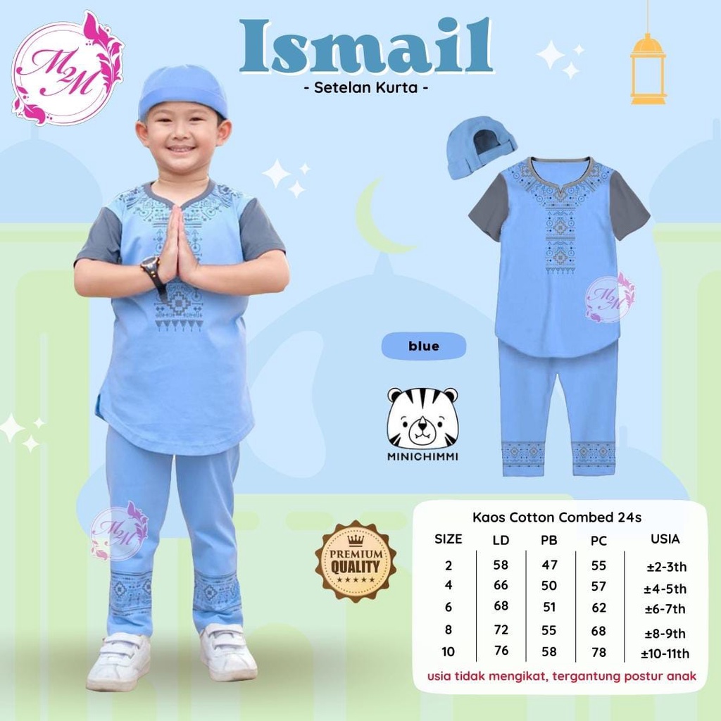 ISMAIL KURTA SET FREE PECI - SETELAN BAJU KOKO LENGAN PENDEK + CELANA + TOPI ANAK LAKI LAKI UMUR 2-11 TAHUN TERBARU FASHION MUSLIM KEKINIAN BAHAN KAOS COTTON COMBED 24S