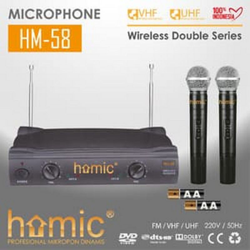 Homic Microphone Mic Double Wireless + Receiver HM 58