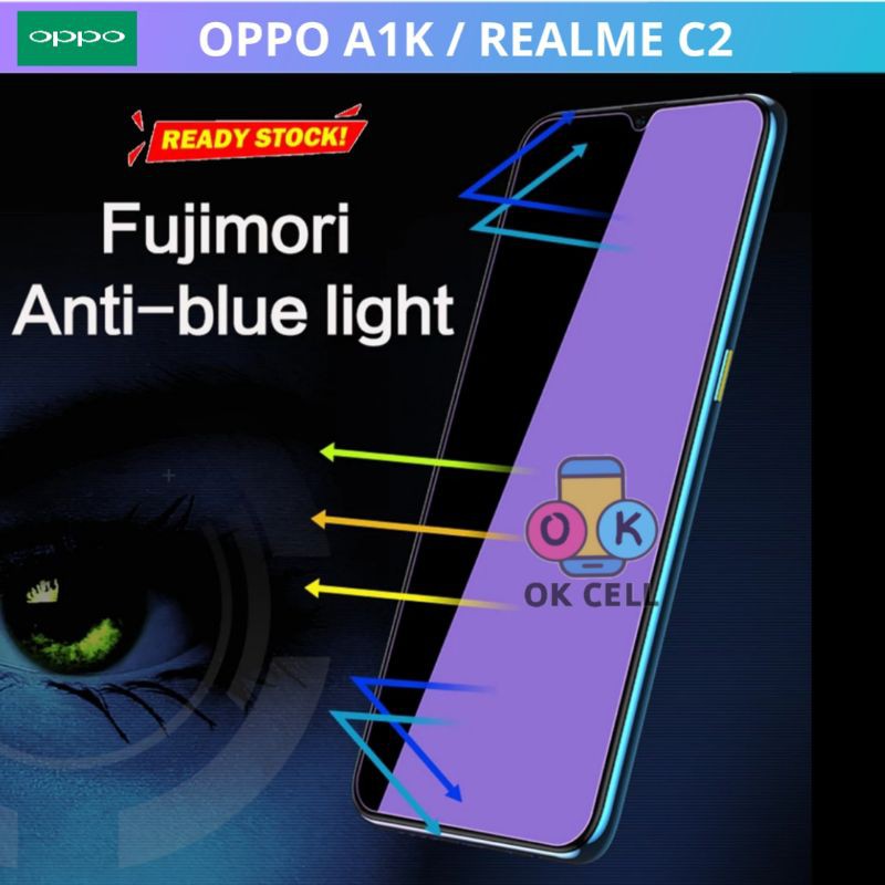 Tempered Glass Anti Blue Light Oppo Realme C2 A1K TG Anti Gores Radiasi Full Layar Screen Protector