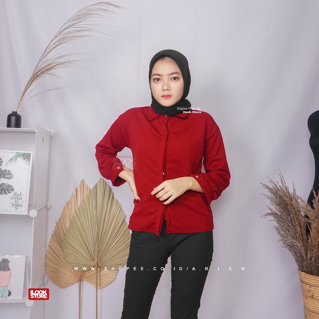 ilook | Blouse Keyra | Fashion Wanita | Bahan Creap - Fit to L-Keyra - Maroon