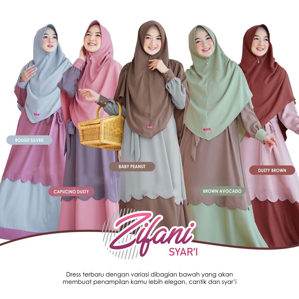 Zifani Set Syari Khimar Baju Gamis Dewasa Syar'i Kekinian Terbaru 2021 Bahan Mosscrepe HQ
