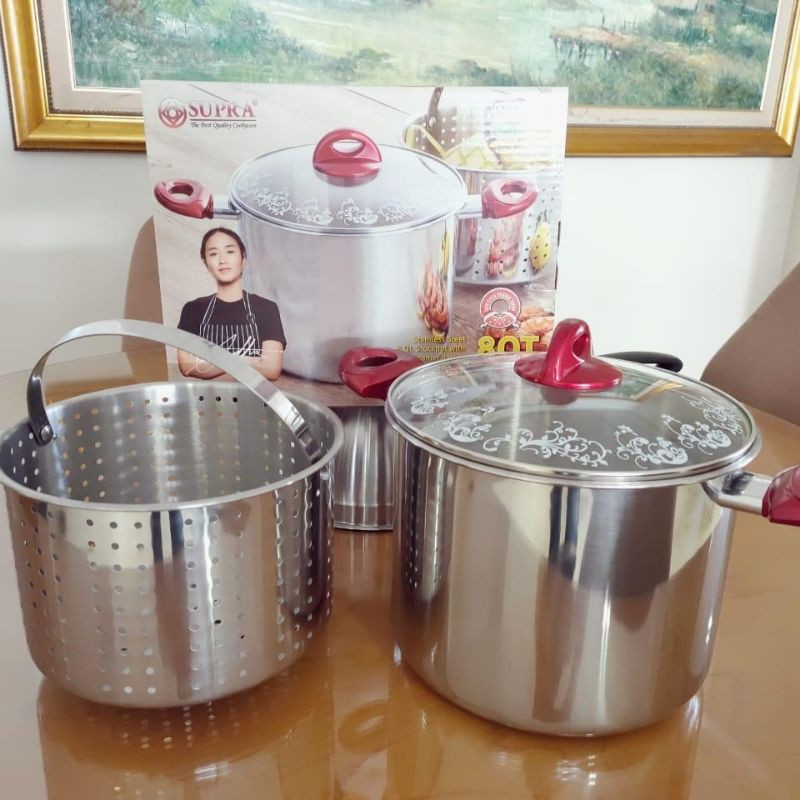 Supra Stainless 8Qt Stockpot + Basket. Panci Stockpot + Keranjang Supra