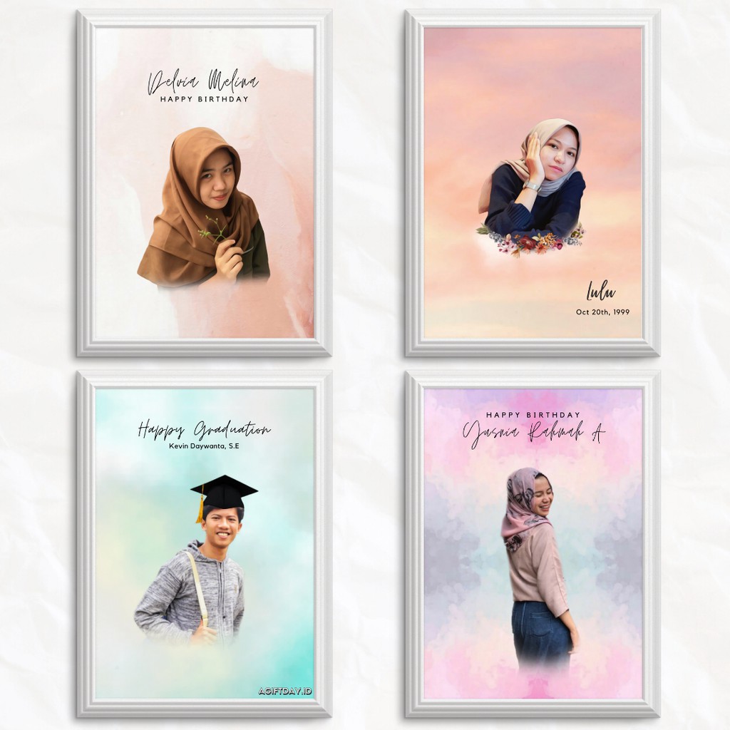 KADO WISUDA, ULANG TAHUN, ANNIVERSARY DESAIN FOTO+CETAK+BINGKAI 5R