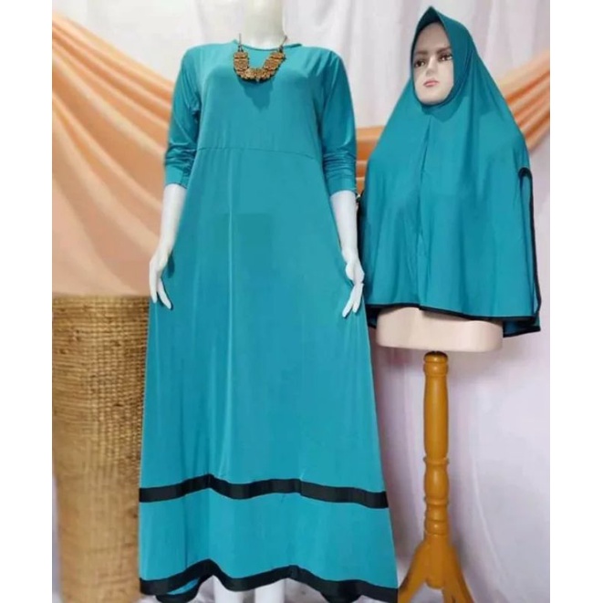 Gamis Set Hijab Jersey Melar Jumbo Busui Resleting