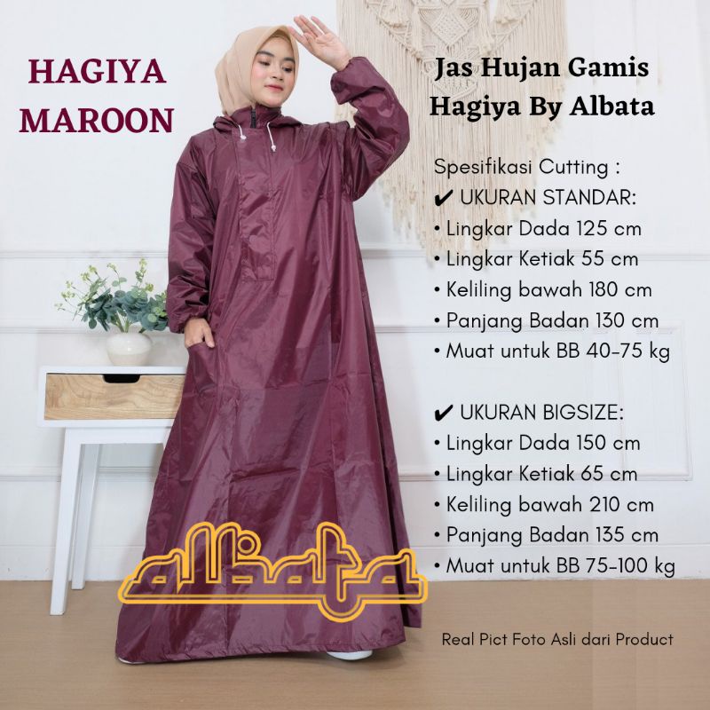 Jas Hujan Wanita Jumbo Bigsize Model Gamis Muslimah Syari Hagiya by Albata Maroon