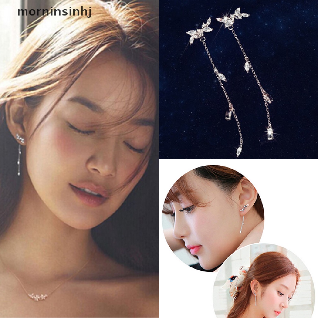 Mornin Anting Tusuk Gantung Desain Daunrumbai Gaya Korea Untuk Wanita