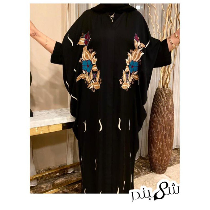 PO abaya kaftan hitam bordir bunga MESIR IMPORT