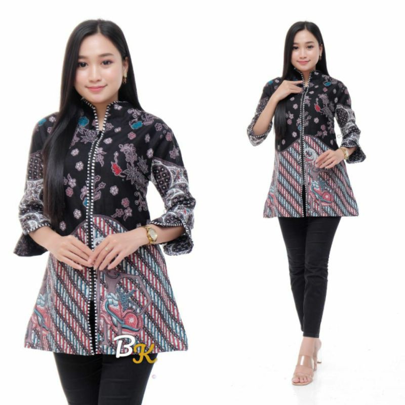 Maura Couple - Sania Ruffle Batik Couple Ori Ndoro Jowi Garansi Termurah Shopee - BATIK MODERN SOLO-Blus ZIP Wayang