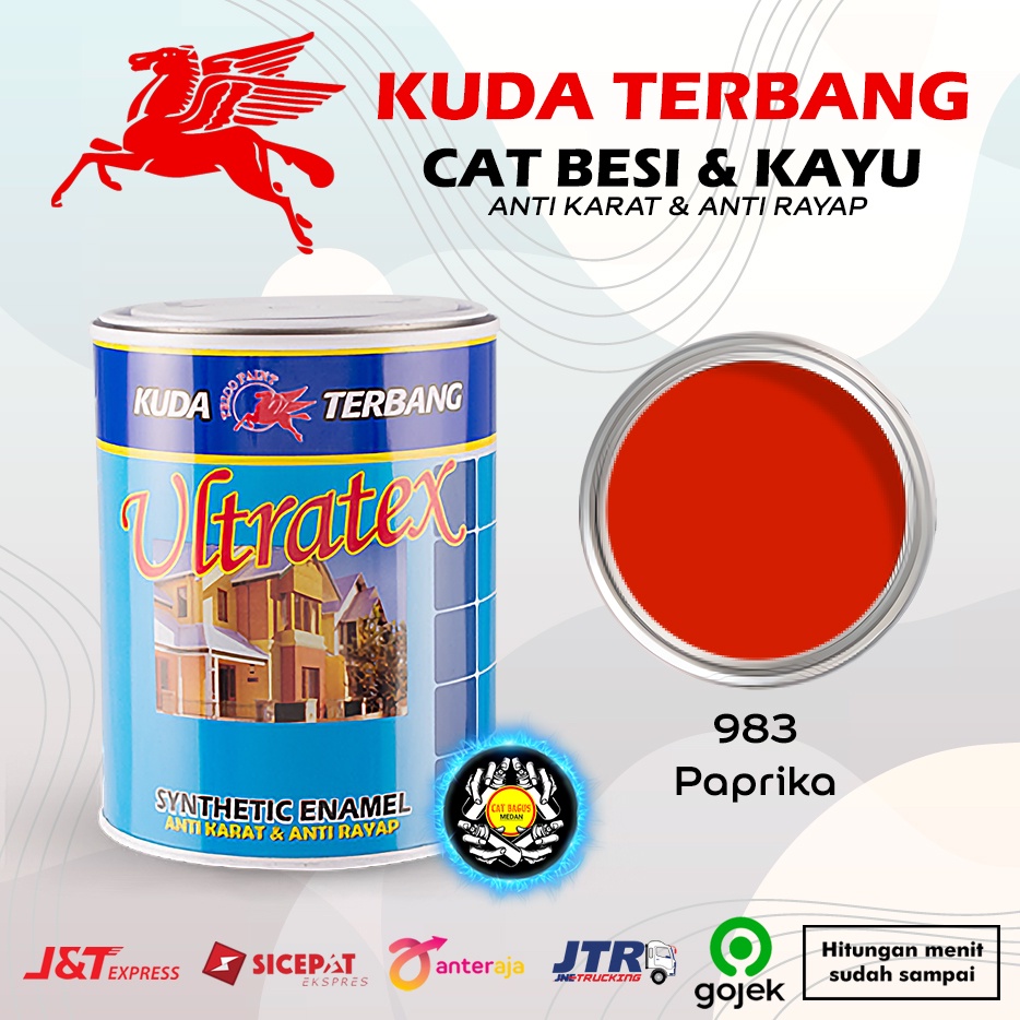 CAT MINYAK CAT KAYU DAN BESI KUDA TERBANG ULTRATEX 1 KG WARNA 983 PAPRIKA ORANGE TUA OREN TUA JINGGA TUA 1KG CAT KUSEN PINTU ENAMEL ANTI KARAT ANTI RAYAP TERMURAH DI MEDAN BINJAI