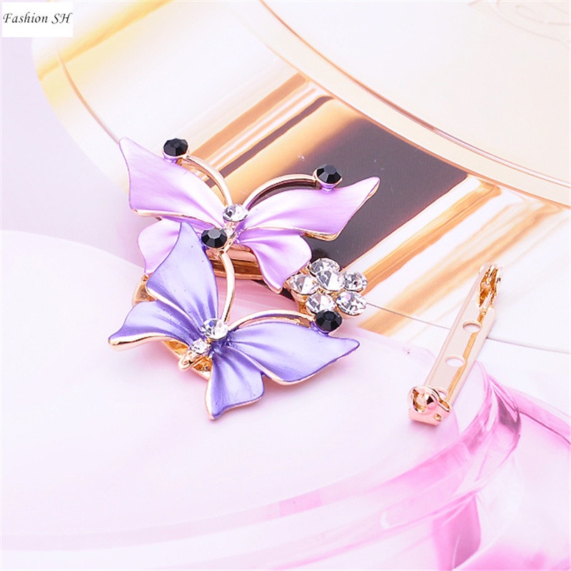 Women's Fashion Butterfly Faux Crystal Rhinestone Scarf Ring Buckle Clip M40058