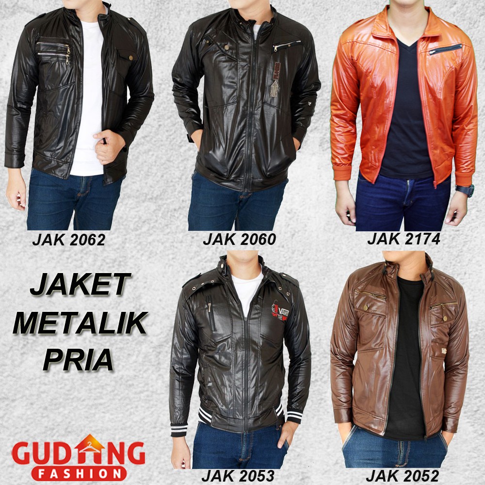 Jaket Metalik Pria Hitam/ Coklat/ Merah Bata (COMB)