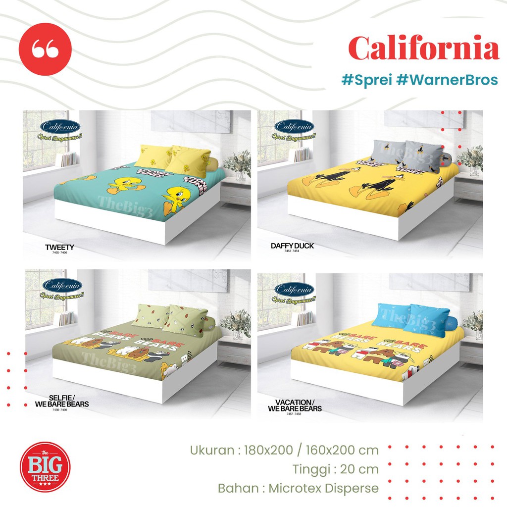 Sprei CALIFORNIA 180x200 / 160x200 motif MICKEY MOUSE CLASSIC Ayala Arsel Valero Zivio Ara Tweety Javas Bugs Bunny Daffy Duck Alleta Calyta Celyn Black &amp; White Mickey Nata Selena Rovano Marisa - 180 KING 160 Queen  SP Classic