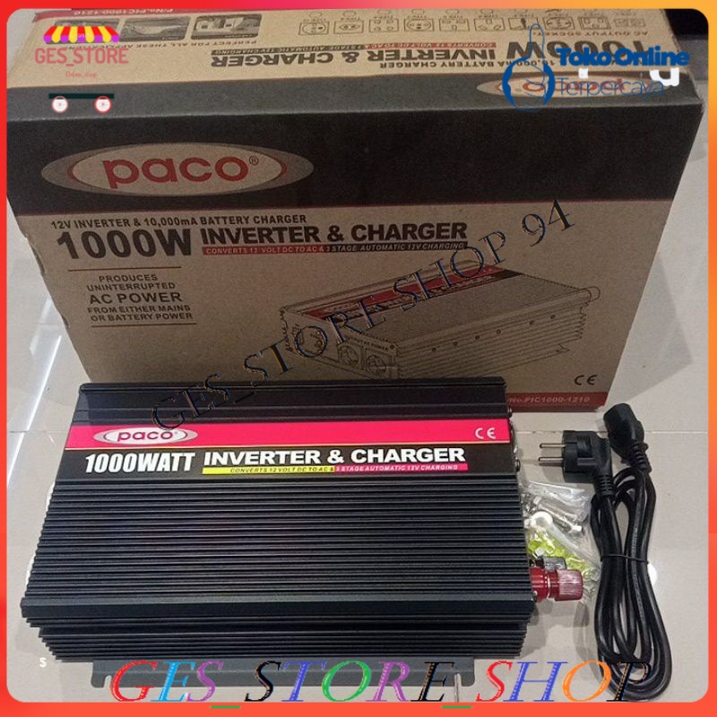 Paco Power Inverter Dengan Charger 1000 watt Pengubah arus DC ke AC Charger Aki 1000 watt