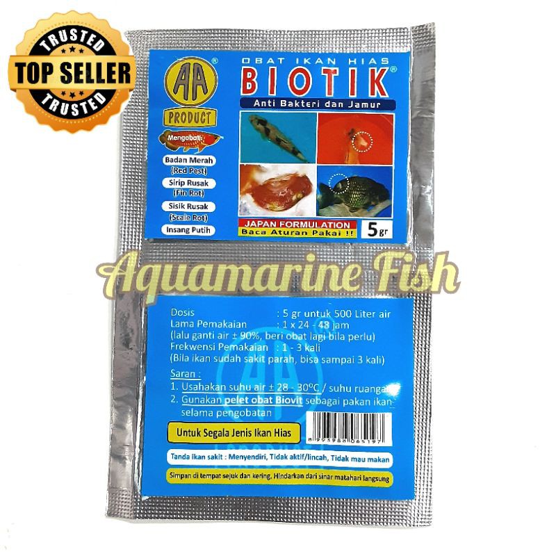 Biotik Obat Ikan Hias Obat Anti Bakteri Jamur Fin Rot Sisik Insang Putih 5gr 5 gram Aquamarine Fish