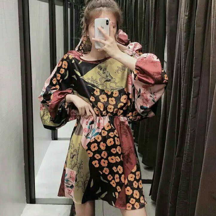 Blossom Baju gaun mini dress pesta lengan balon cewek import baju dress pendek pesta wanita import