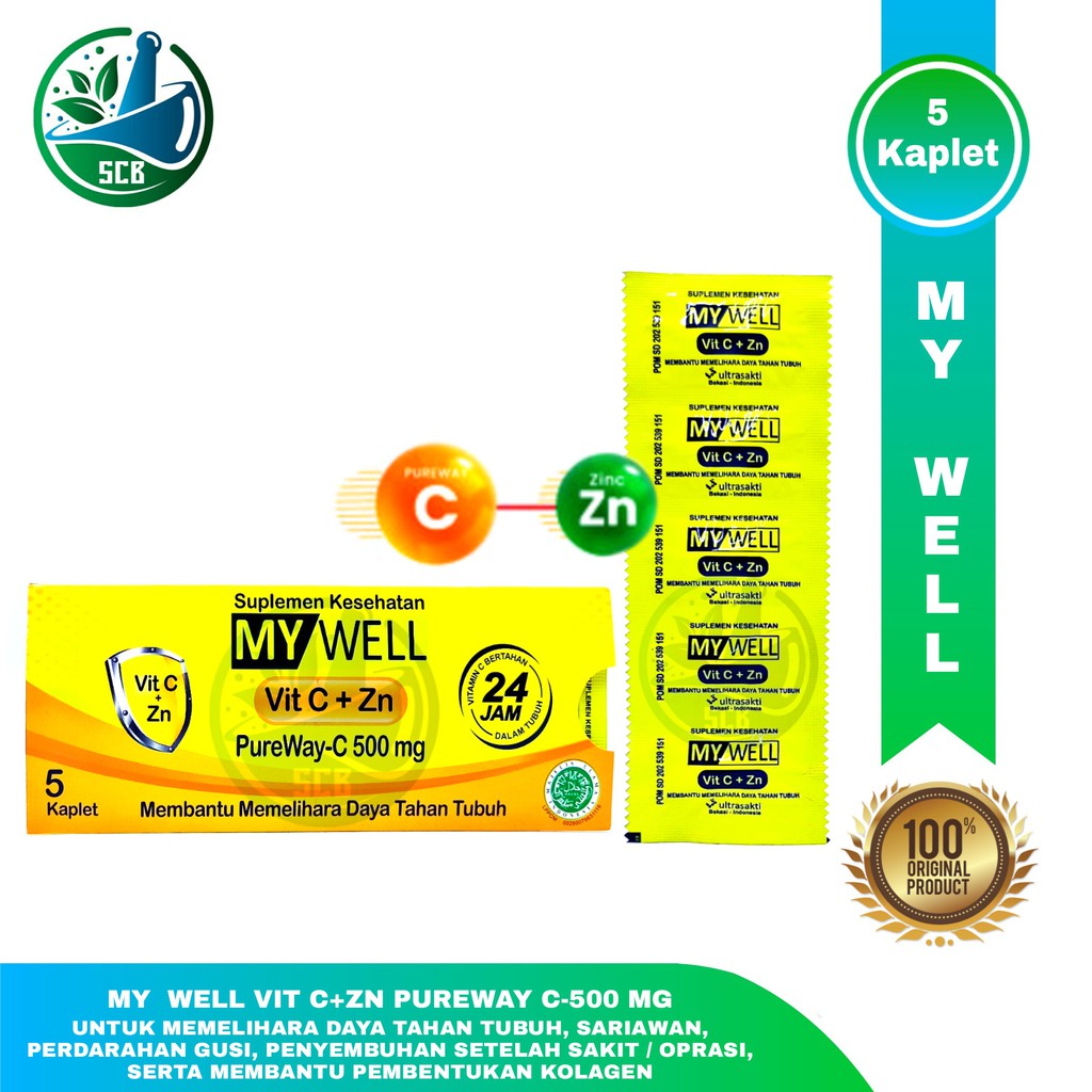 My well Vitamin C 500 + Zinc - Strip 5 Kaplet - Utk meningkatkan daya tahan tubuh