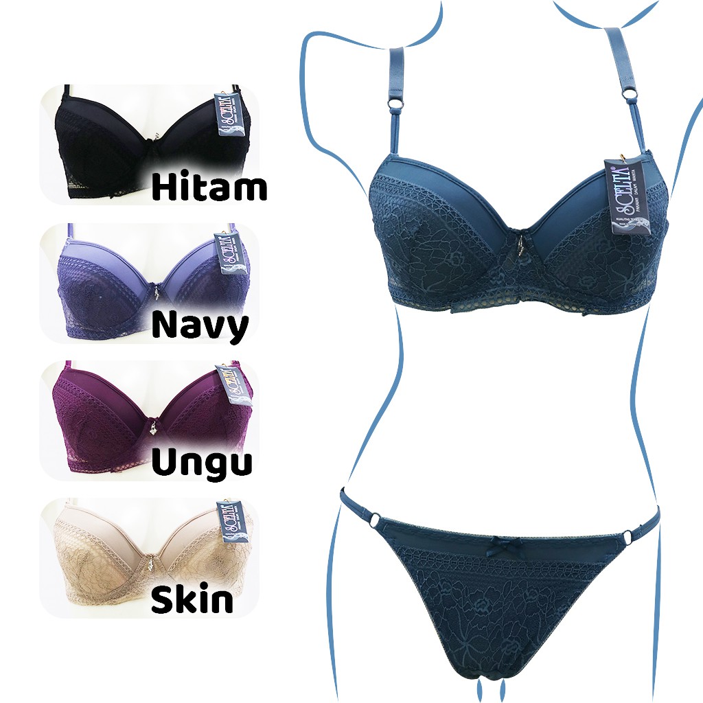 (COD) Scelta bra set bh setelan cd celana dalam wanita sexy pushup renda brokat busa kawat 1726 set