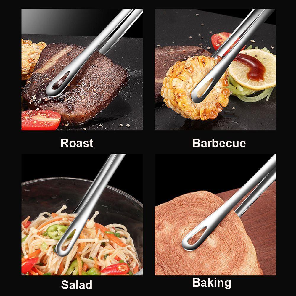 Populer Stainless Steel French Fries Steak Penjepit Non-Slip BBQ Tweezer Barbecue Tongs