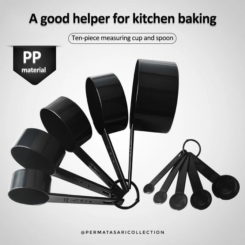 Measuring Cup Spoon Tools Set Alat Ukur Takaran Masakan Resep Makanan Bumbu Sendok Takar Hitam 10