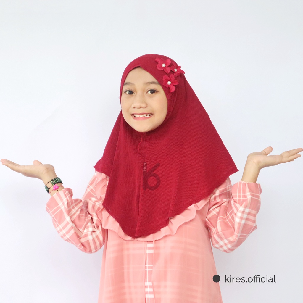 Jilbab Instan / Khimar Anak Plisket + Bunga Mutiara