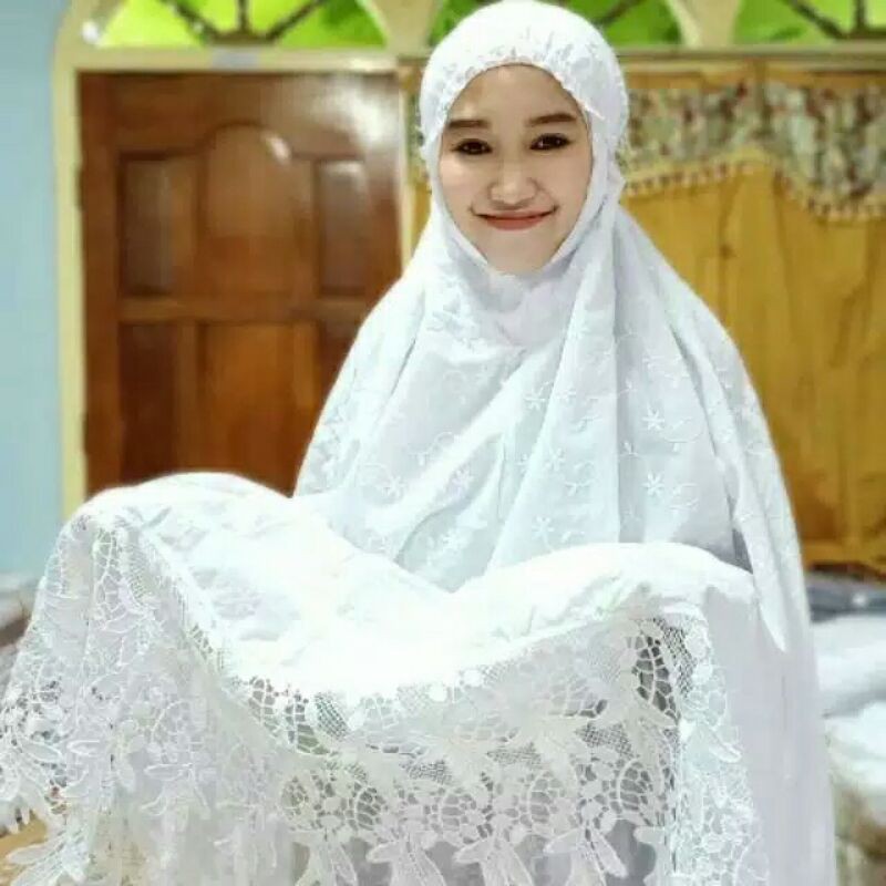 Mukena Katun Jepang Renda Full Bordir Putih dan Putih Tulang / Mukena Putusan Dewasa/mukena katun