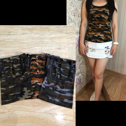 Baju / Atasan / Tank Top Loreng Army Tanpa Lengan Wanita