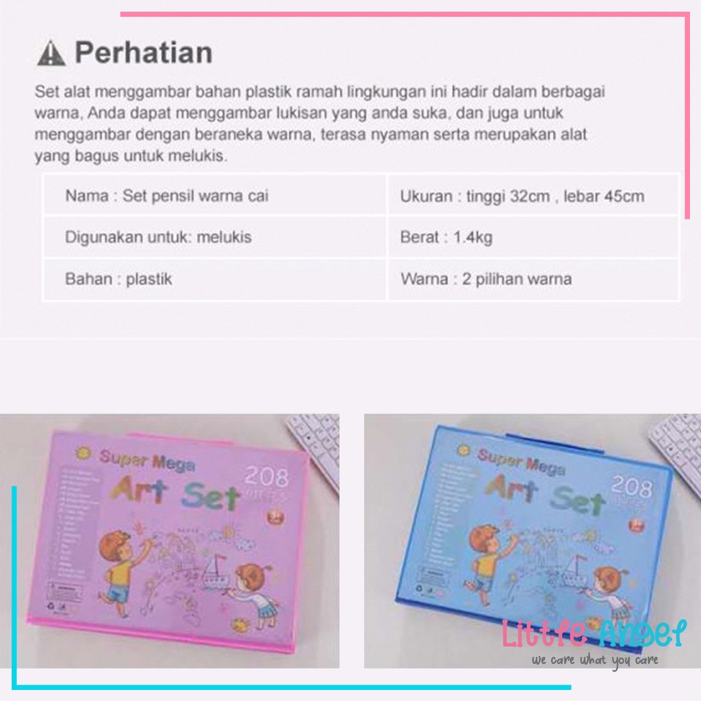 CRAYON ANAK SET 208 Koper Alat Menggambar Mewarnai Mainan Edukasi Bayi Balita Krayon Pastel Set Lengkap Aman Pensil Warna Spridol Kertas Papan Buku Gambar Murah