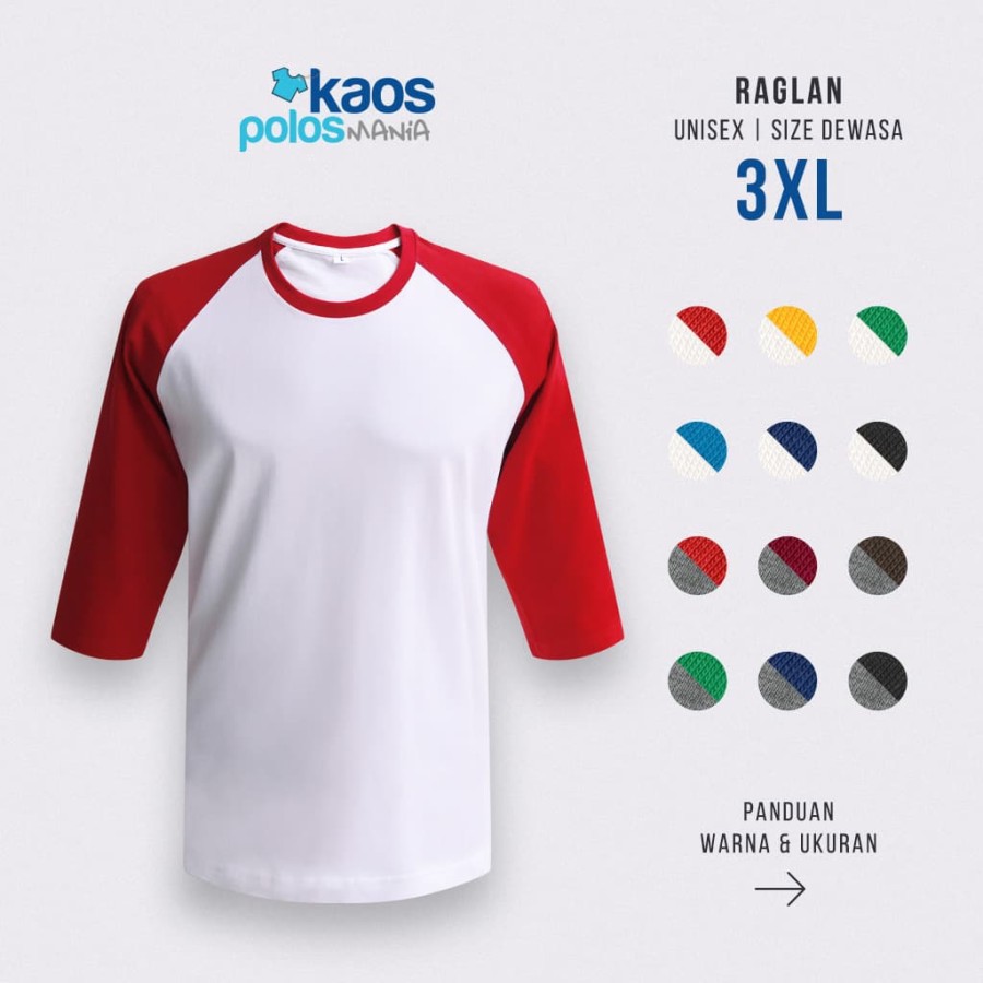 Kaos Polos Raglan 20s Size 3XL