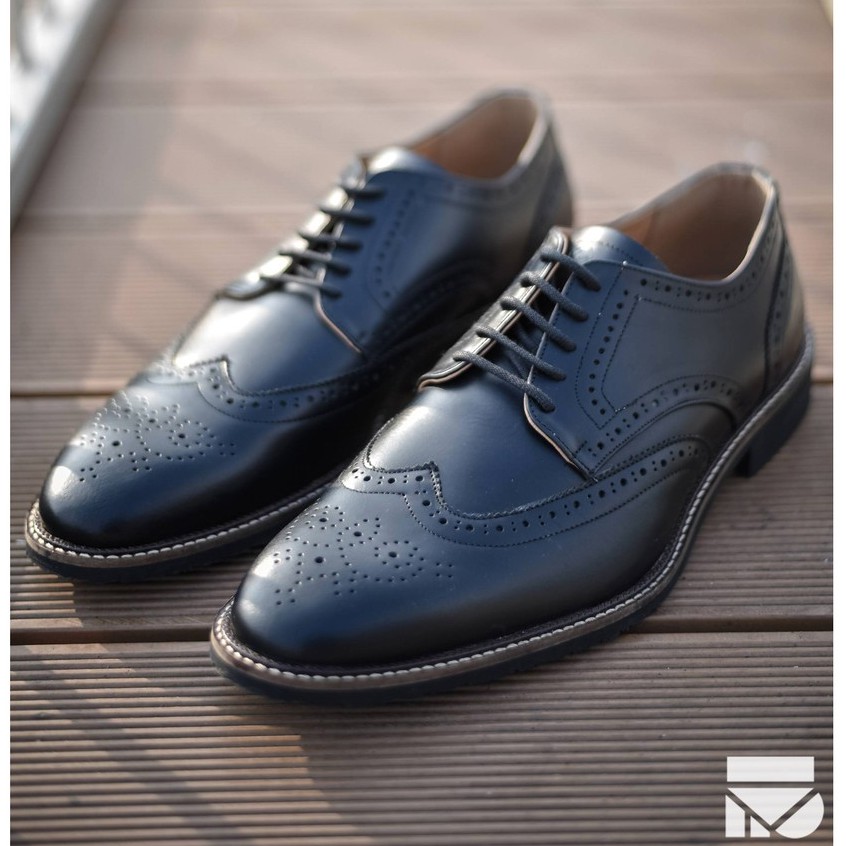 Sevilla Black | Sepatu Kulit Asli Formal Casual Kantor Pria Cowok Men Wingtip Ori | FORIND Zapato