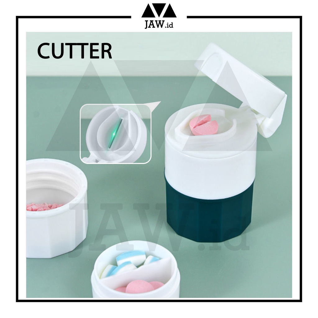 JAW.ID Pemotong Penumbuk Penghancur Obat Organizer 4 in 1 Pill Cutter