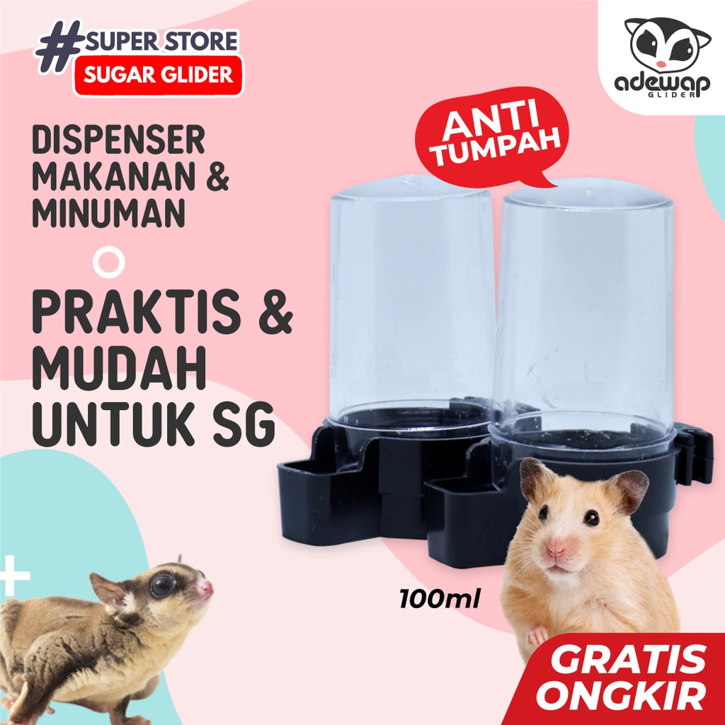 Dispenser Tempat Minum / Makan Hewan Sugar Glider Praktis / water Dish SG Burung Tupai Hamster