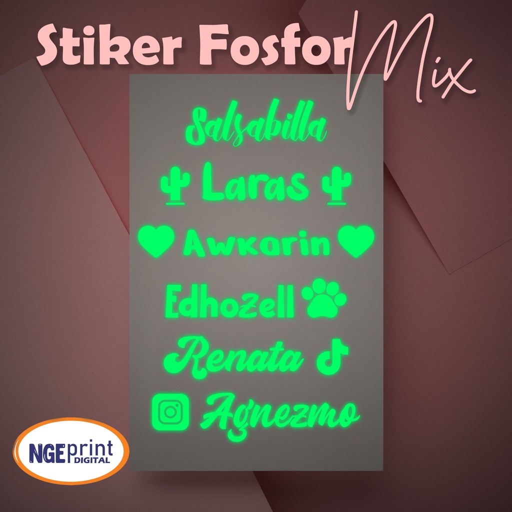 

[Mix Nama] Sticker Nama Fosfor Glow In The Dark (Nyala dalam Gelap) Waterproof Stiker Nama