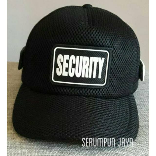 TOPI SECURITY - TOPI SECURITY TULISAN PUTIH 3PATCH JARING DOBEL MESH VELCRO