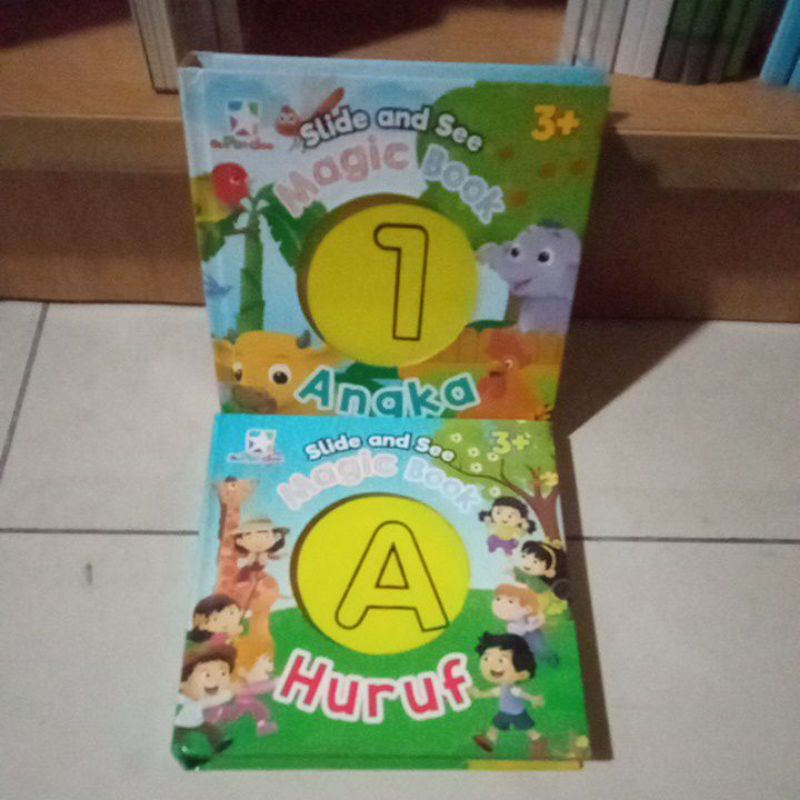 board book balita slide and see magic book huruf dan angka