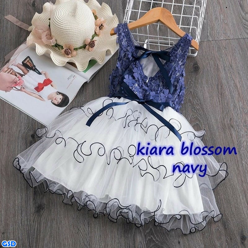 Kiara Blossom/ Casual Midi Dress Anak Baju Pesta Ulang Tahun Bahan Brukat Lapis Furing Usia 3 Thn Sampai 5 Thn