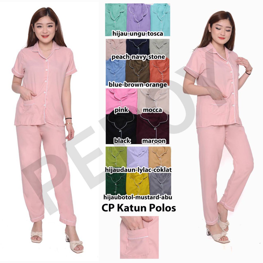 PEPOY SHOP Setelan Piyama Baju Tidur CP Celana Panjang Polos Plain LD 104 Cm All Size