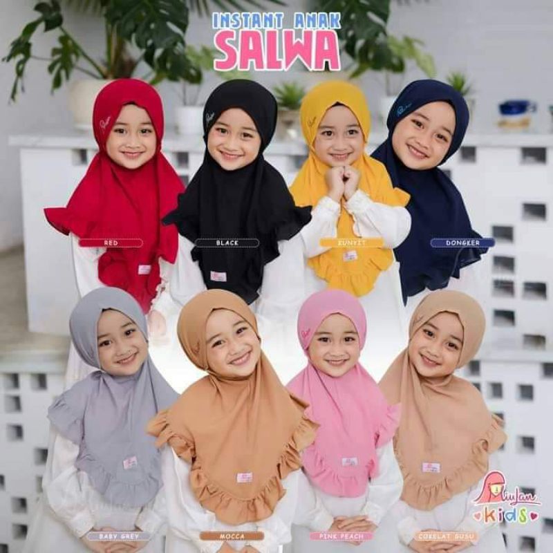 Jilbab Salwa Anak Miulan Kids Hijab Kerudung Instant Tali Krudung TK Paud 345 Tahun Kekinian Maryam 