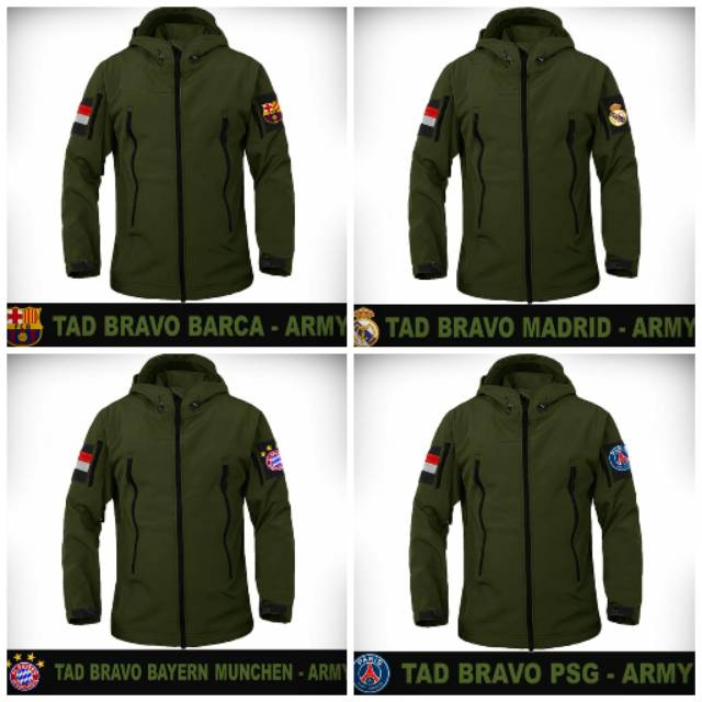 Jaket BRAVO TAD Warna Hijau Army Logo Klub Sepakbola PSG, Munchen, Barca, Madrid Hoodie Lepas Pasang