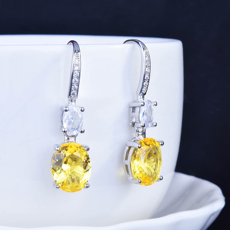 Anting Kait Gantung Bentuk Oval Besar Hias Berlian Imitasi Warna Kuning Untuk Wanita