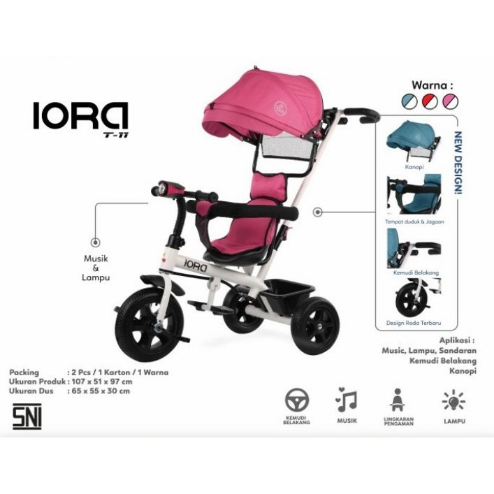 Sepeda Anak Roda 3 Kanopi Baby Triycle PMB IORA T11 Sepeda Anak Roda Tiga