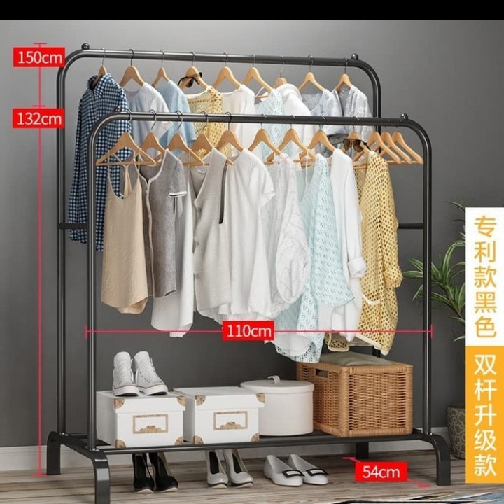 SHENAR BIG DOUBLE STAND HANGER MULIG RAK GANTUNG BAJU GAWANGAN JEMURAN DOUBLE POLE BIG STAND HANGER