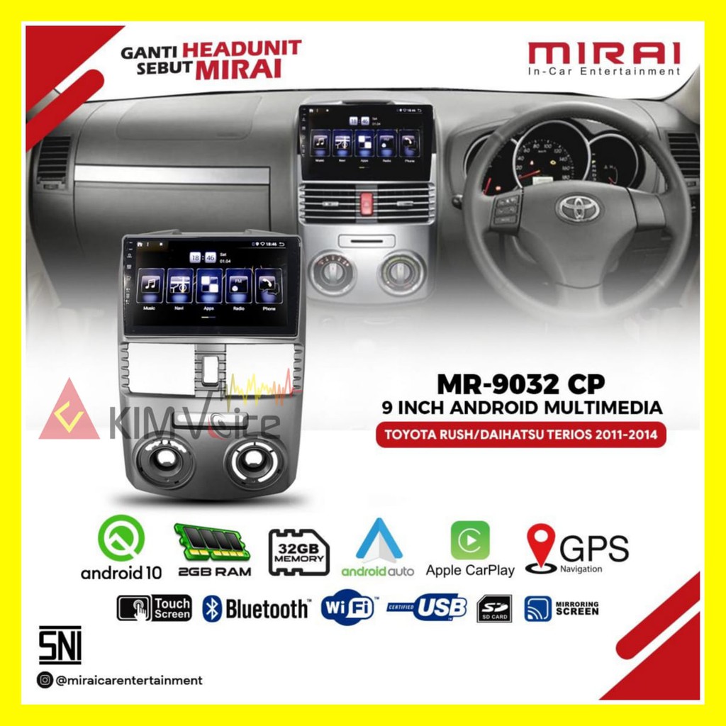 Head Unit Android MIRAI 9 inch MR-9032VC OEM Toyota RUSH 2011-2017 Soket pnp
