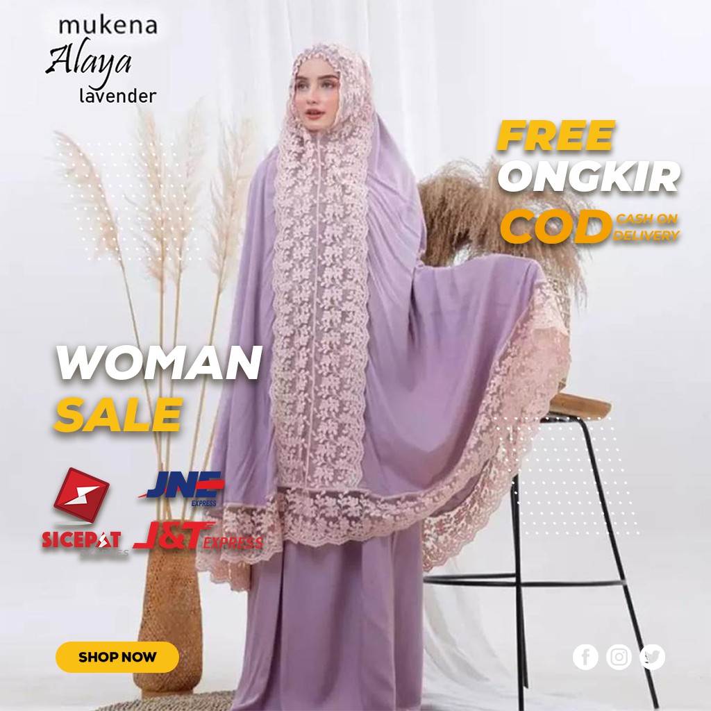 MUKENA WANITA DEWASA SATU SET WARNA LAVENDER BAHAN RAYON KOMBINASI RENDA MEWAH BEST QUALITY BAGUS