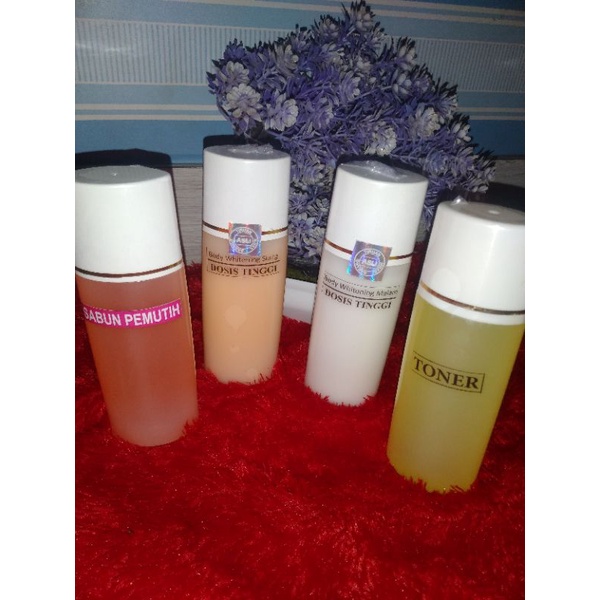 hb pemutih badan dosis tinggi sepaket, toner, siang, mlam, sabun