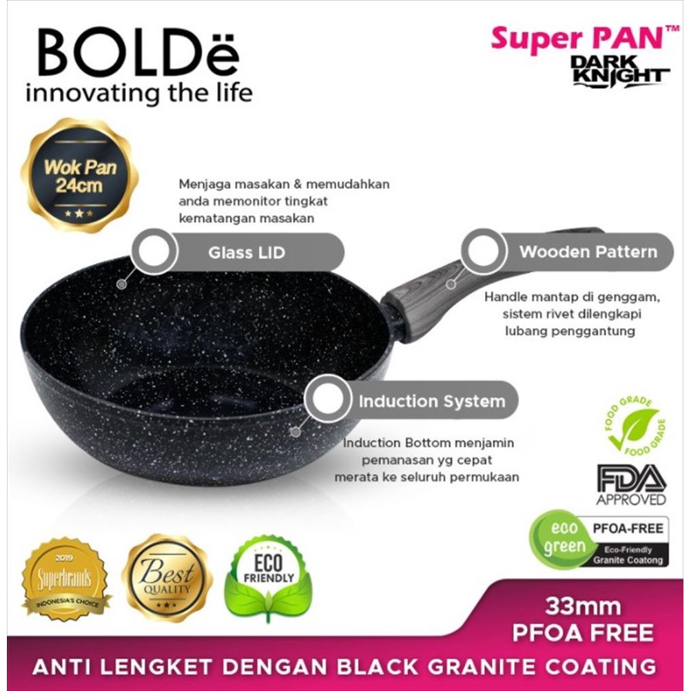 BOLDe Super Pan Wok Pan 24 CM Granite Black Dark Knight - Panci Wajan Goreng 24CM Anti Lengket