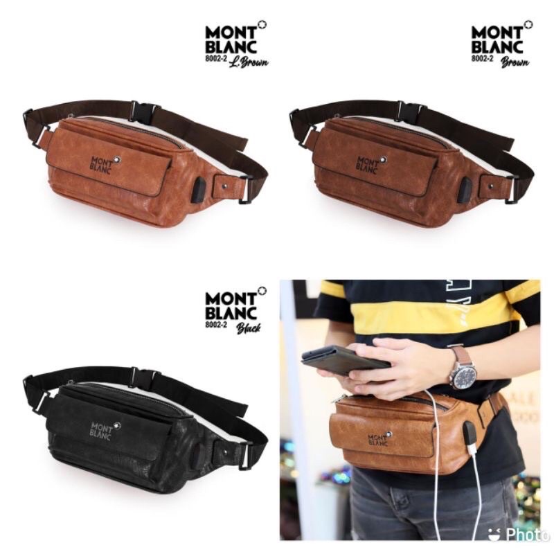 waistbag MB #8002-2 Tas slingbag pria free usb tas impor murah