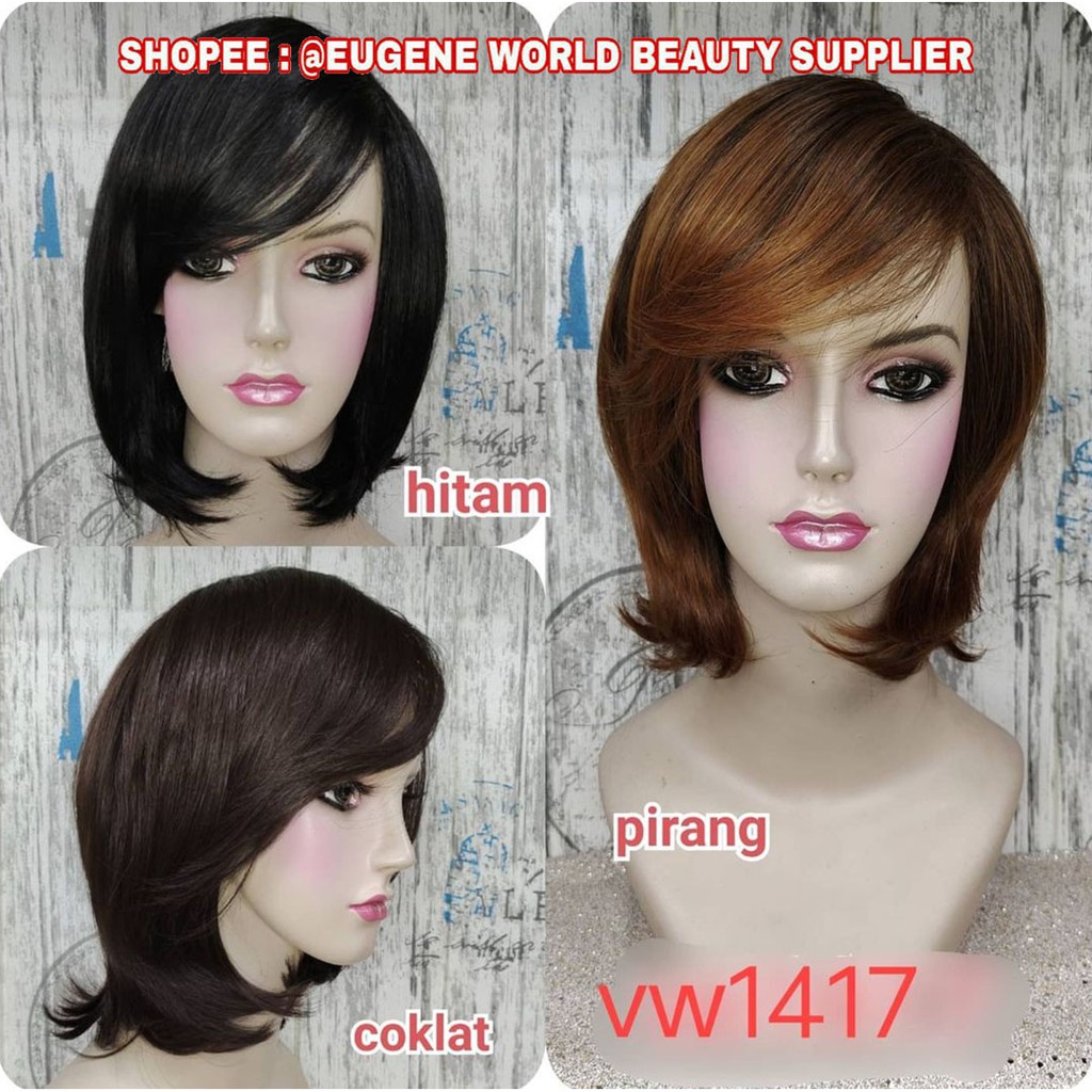 FULL WIG WANITA PENDEK LURUS BELAH PONI SAMPING WIG KOREA NATURAL WIG CEWEK PENDEK BOB 1417