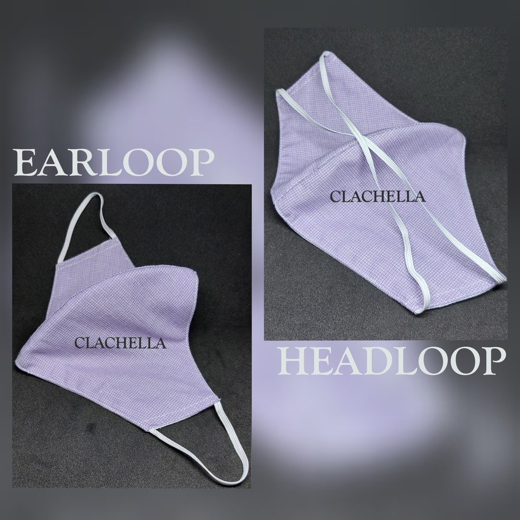 CLACHELLA MASKER KAIN MOTIF POLOS, MASKER KAIN 3 LAPIS TALI KARET, MASKER HEADLOOP (HIJAB) &amp; EARLOOP